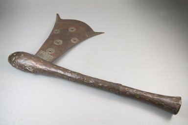 Songye. <em>Axe</em>, 19th century. Copper alloy, wood, 9 1/16 x 15 9/16 in. (23 x 39.5 cm). Brooklyn Museum, Museum Expedition 1922, Robert B. Woodward Memorial Fund, 22.838. Creative Commons-BY (Photo: Brooklyn Museum, CUR.22.838_threequarter_PS5.jpg)