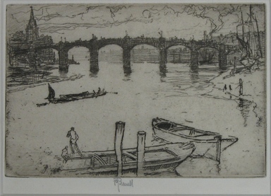 Joseph Pennell (American, 1860–1926). <em>Vauxhall Bridge</em>, 1893. Etching, Sheet: 5 1/2 x 9 1/8 in. (14 x 23.2 cm). Brooklyn Museum, Brooklyn Museum Collection, 23.118 (Photo: Brooklyn Museum, CUR.23.118.jpg)