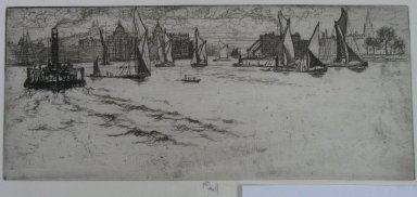 Joseph Pennell (American, 1860-1926). <em>The Approach to Greenwich</em>, 1893. Etching, Sheet: 6 x 11 in. (15.2 x 27.9 cm). Brooklyn Museum, Brooklyn Museum Collection, 23.120 (Photo: Brooklyn Museum, CUR.23.120.jpg)