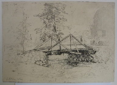 Julian Alden Weir (American, 1852–1919). <em>The Wooden Bridge</em>, 19th century. Etching on thin Japan paper, 5 1/16 x 7 in. (12.9 x 17.8 cm). Brooklyn Museum, Gift of Elizabeth Luther Cary, 25.103 (Photo: Brooklyn Museum, CUR.25.103.jpg)