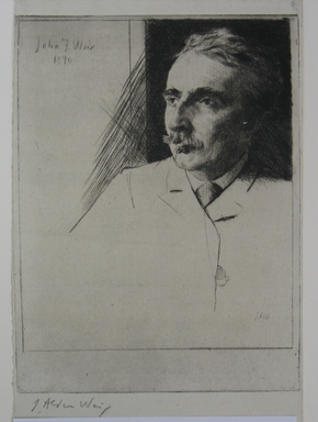 Julian Alden Weir (American, 1852–1919). <em>Portrait of John F. Weir</em>, 1890. Drypoint on laid paper, Sheet: 10 3/8 x 6 1/16 in. (26.4 x 15.4 cm). Brooklyn Museum, Gift of Elizabeth Luther Cary, 25.99 (Photo: Brooklyn Museum, CUR.25.99.jpg)