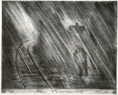 George "Pop" Hart (American, 1868–1933). <em>The Commuter</em>, 1926. Soft ground etching, aquatint, roulette, drypoint Brooklyn Museum, Brooklyn Museum Collection, 26.446. © artist or artist's estate (Photo: Brooklyn Museum, CUR.26.446.jpg)