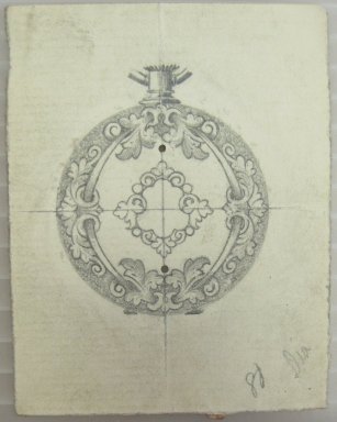 Frederick John Beck (American, 1864-1917). <em>Watch-case Design</em>. Graphite on paper, 2 15/16 x 2 1/4 in. (7.5 x 5.7 cm). Brooklyn Museum, Gift of Herbert F. Beck and Frederick Lorenze Beck, 26.515.23. Creative Commons-BY (Photo: Brooklyn Museum, CUR.26.515.23.jpg)
