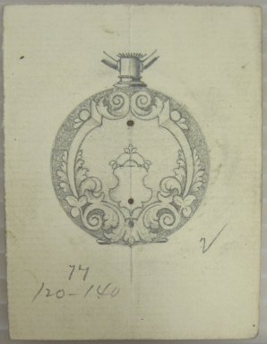 Frederick John Beck (American, 1864-1917). <em>Watch-case Design</em>. Graphite on paper, 2 15/16 x 2 1/4 in. (7.5 x 5.7 cm). Brooklyn Museum, Gift of Herbert F. Beck and Frederick Lorenze Beck, 26.515.30. Creative Commons-BY (Photo: Brooklyn Museum, CUR.26.515.30.jpg)