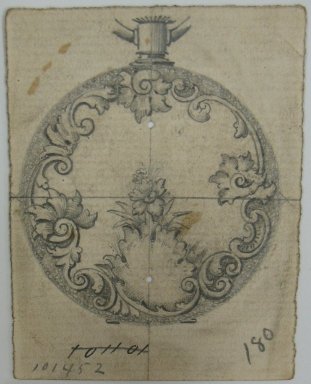 Frederick John Beck (American, 1864–1917). <em>Watch-case Design</em>. Graphite on paper, 2 15/16 x 2 5/16 in. (7.5 x 5.9 cm). Brooklyn Museum, Gift of Herbert F. Beck and Frederick Lorenze Beck, 26.515.36. Creative Commons-BY (Photo: Brooklyn Museum, CUR.26.515.36.jpg)