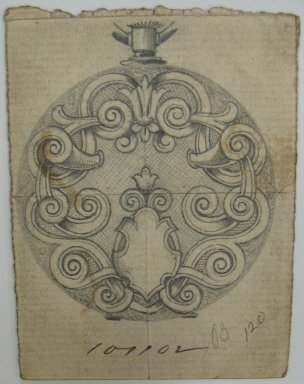 Frederick John Beck (American, 1864-1917). <em>Watch-case Design</em>. Graphite on paper, 3 x 2 5/16 in. (7.6 x 5.9 cm). Brooklyn Museum, Gift of Herbert F. Beck and Frederick Lorenze Beck, 26.515.37. Creative Commons-BY (Photo: Brooklyn Museum, CUR.26.515.37.jpg)