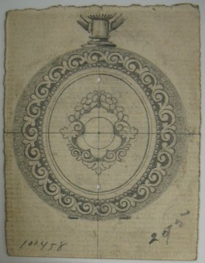 Frederick John Beck (American, 1864-1917). <em>Watch-case Design</em>. Graphite on paper, 2 15/16 x 2 1/4 in. (7.5 x 5.7 cm). Brooklyn Museum, Gift of Herbert F. Beck and Frederick Lorenze Beck, 26.515.38. Creative Commons-BY (Photo: Brooklyn Museum, CUR.26.515.38.jpg)