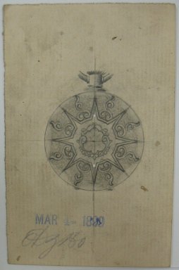 Frederick John Beck (American, 1864-1917). <em>Watch-case Design</em>, March 4, 1899. Graphite on paper, 3 15/16 x 2 1/2 in. (10 x 6.4 cm). Brooklyn Museum, Gift of Herbert F. Beck and Frederick Lorenze Beck, 26.515.52. Creative Commons-BY (Photo: Brooklyn Museum, CUR.26.515.52.jpg)