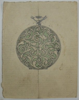 Frederick John Beck (American, 1864-1917). <em>Watch-case Design</em>. Graphite, ink and watercolor on paper, 2 15/16 x 2 1/4 in. (7.5 x 5.7 cm). Brooklyn Museum, Gift of Herbert F. Beck and Frederick Lorenze Beck, 26.515.8. Creative Commons-BY (Photo: Brooklyn Museum, CUR.26.515.8.jpg)