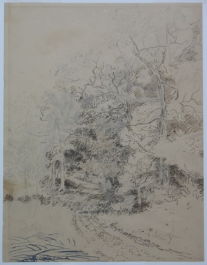 Ralph Albert Blakelock (American, 1847-1919). <em>[Untitled] (Road Through the Woods)</em>, n.d. Pen and ink and graphite on paper, Sheet: 12 1/4 x 9 3/8 in. (31.1 x 23.8 cm). Brooklyn Museum, Gift of Mr. and Mrs. E. Le Grand Beers in memory of Edwin Beers, 27.23 (Photo: Brooklyn Museum, CUR.27.23.jpg)