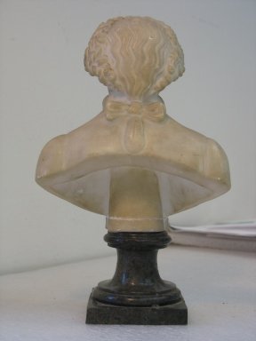 Unknown. <em>Bust of George Washington</em>. Alabaster with green stone base, 7 1/2 x 4 7/8 x 3 in. (19.1 x 12.4 x 7.6 cm). Brooklyn Museum, Gift of the Misses Marshall in memory of their mother, Martha Bradshaw Marshall, 27.408. Creative Commons-BY (Photo: Brooklyn Museum, CUR.27.408_back.jpg)