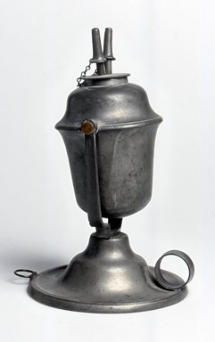 American. <em>Lamp</em>, ca. 1840. Pewter, 8 3/8 x 5 1/4 x 5 1/4 in. (21.3 x 13.3 x 13.3 cm). Brooklyn Museum, Gift of Mrs. Samuel Doughty, 27.521. Creative Commons-BY (Photo: Brooklyn Museum, CUR.27.521_view2.jpg)