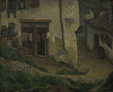 Oscar Gieberich (American, 1886 -after 1943). <em>Fishermen's Houses</em>, ca. 1927. Oil on canvas, 23 3/4 x 28 7/8 in. (60.3 x 73.3 cm). Brooklyn Museum, Museum Collection Fund, 27.736 (Photo: Brooklyn Museum, CUR.27.736.jpg)