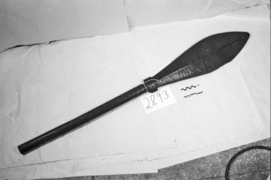 Possibly Samoan. <em>Carved Paddle</em>. Wood, 5 11/16 x 40 3/4 in. (14.5 x 103.5 cm). Brooklyn Museum, Gift of the Long Island Historical Society, 28.93-. Creative Commons-BY (Photo: , CUR.28.93DUP1_acetate_bw.jpg)