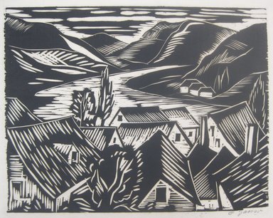 Emil Ganso (American, 1895-1941). <em>View of River</em>. Block print on white wove paper, 11 1/8 x 14 5/8 in. (28.3 x 37.2 cm). Brooklyn Museum, Frank Sherman Benson Fund, 29.1275 (Photo: Brooklyn Museum, CUR.29.1275.jpg)
