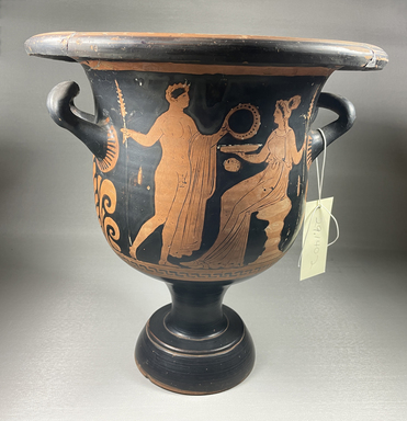 Greek. <em>Red-Figure Bell Krater</em>, 3rd quarter of 4th century B.C.E. Clay, slip, 12 7/8 x Diam. of lip 12 3/8 in. (32.7 x 31.4 cm). Brooklyn Museum, Gift of Mrs. Edwin W. Dubois, 29.1402. Creative Commons-BY (Photo: Brooklyn Museum, CUR.29.1402_view01.jpg)
