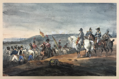 Joseph-Louis-Hippolyte Bellangé (French, 1800-1866). <em>Napoleon Reviewing the Wounded and Prisoners After the Battle of Wagram</em>. Watercolor Brooklyn Museum, Bequest of Dr. Marion Reilly, 29.231 (Photo: , CUR.29.231.jpg)