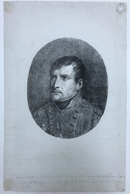 Luigi Pizzi (Italian, 1759-1821). <em>Portrait of the Emporer Napoleon I</em>, ca. 1805. Lithograph on cream wove paper, composition (oval): 9 13/16 x 8 1/16 in. (25 x 20.5 cm). Brooklyn Museum, Bequest of Dr. Marion Reilly, 29.252 (Photo: , CUR.29.252.jpg)