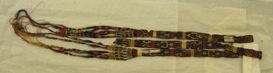 Nasca-Wari. <em>Headband, Fragment</em>, 200-1000 C.E. Cotton, camelid fiber, A: 59 7/16 x 1 3/16 in. (151.0 x 3.0 cm). Brooklyn Museum, Gift of George D. Pratt, 30.1202a-b. Creative Commons-BY (Photo: , CUR.30.1202a-b.jpg)