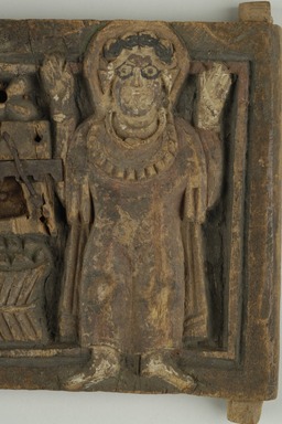 Coptic. <em>Door with Figure of a Saint</em>, 7th century C.E. or 10th-11th century C.E. Wood, iron, pigment, 6 13/16 x 5 13/16 x 3/4 in. (17.4 x 14.8 x 2 cm). Brooklyn Museum, Gift of Ruth Tishner Costantino, 30.28. Creative Commons-BY (Photo: Brooklyn Museum (in collaboration with Index of Christian Art, Princeton University), CUR.30.28_detail01_ICA.jpg)