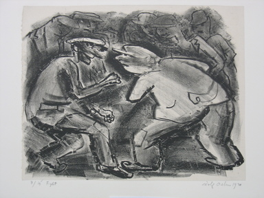 Adolf Arthur Dehn (American, 1895–1968). <em>Fight</em>, 1930. Lithograph on China paper laid down mounted to paperboard, Sheet: 9 1/16 x 11 1/2 in. (23 x 29.2 cm). Brooklyn Museum, Gift of Mrs. Albert de Silver, 31.595. © artist or artist's estate (Photo: Brooklyn Museum, CUR.31.595.jpg)
