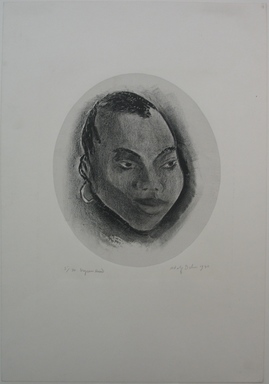 Adolf Arthur Dehn (American, 1895–1968). <em>Negress Head</em>, 1930. Lithograph on grey China paper laid down, Sheet: 19 3/4 x 13 5/8 in. (50.2 x 34.6 cm). Brooklyn Museum, Gift of Mrs. Albert de Silver, 31.601. © artist or artist's estate (Photo: Brooklyn Museum, CUR.31.601.jpg)