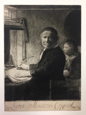 Rembrandt Harmensz. van Rijn (Dutch, 1606-1669). <em>Lieven Willemsz Van Coppenol, Writing Master</em>, ca. 1658. Etching, drypoint, and burin on laid paper, Plate: 10 1/4 x 7 1/2 in. (26 x 19.1 cm). Brooklyn Museum, Gift of Mr. and Mrs. William A. Putnam, 31.781 (Photo: , CUR.31.781.jpg)