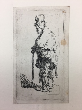 Rembrandt Harmensz. van Rijn (Dutch, 1606-1669). <em>Beggar Leaning on a Stick, Facing Left</em>, ca. 1630. Etching on laid paper, Plate: 3 1/4 x 1 3/4 in. (8.3 x 4.4 cm). Brooklyn Museum, Gift of the Estate of Emil Fuchs, 32.487 (Photo: , CUR.32.487.jpg)