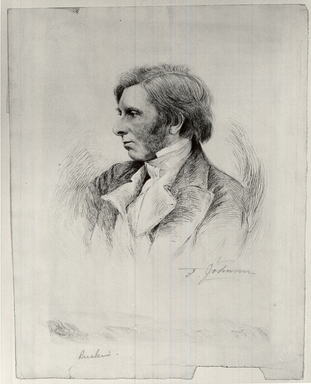 Thomas Johnson (American, born England, 1843-1904). <em>Ruskin</em>, 19th century. Etching (drypoint) on cream colored laid paper, 12 3/8 x 9 7/16 in. (31.5 x 24 cm). Brooklyn Museum, Gift of Spencer Bickerton, 33.349 (Photo: Brooklyn Museum, CUR.33.349.jpg)