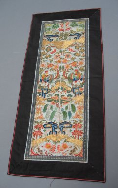  <em>Table Runner</em>, early 20th century. Embroidered plain satin weave silk, 12 3/16 x 27 3/16 in. (31 x 69 cm). Brooklyn Museum, Gift of Theodora Wilbour, 33.537. Creative Commons-BY (Photo: Brooklyn Museum, CUR.33.537.jpg)