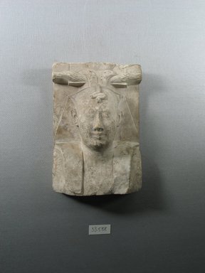  <em>Model of a Head of a King</em>, 664-525 B.C.E. Limestone, 5 9/16 x 3 7/8 x 2 3/16 in. (14.1 x 9.9 x 5.6 cm). Brooklyn Museum, Charles Edwin Wilbour Fund, 33.588. Creative Commons-BY (Photo: Brooklyn Museum, CUR.33.588_view1.jpg)