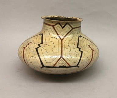 Shipibo Conibo. <em>Small Jar (Chomo Vacu)</em>, early 20th century. Ceramic, slips, resin, 7 3/16 x 10 1/2 x 10 1/2 in. (18.3 x 26.7 x 26.7 cm). Brooklyn Museum, Museum Expedition 1933, Purchased with funds given by Jesse Metcalf, 33.621. Creative Commons-BY (Photo: Brooklyn Museum, CUR.33.621_view01.jpeg)
