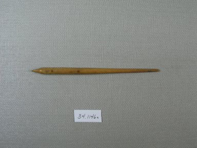 Greek. <em>Two Cloak Pins</em>. Bone, 34.1146a: Diam. 1/4 x 4 5/8 in. (0.6 x 11.8 cm). Brooklyn Museum, Charles Edwin Wilbour Fund, 34.1146a-b. Creative Commons-BY (Photo: Brooklyn Museum, CUR.34.1146a_view1.jpg)