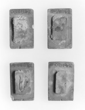  <em>Wall Tile from a Royal Funerary Structure</em>, ca. 2675-2625 B.C.E. Faience, 2 5/16 × 1 3/8 × 9/16 in. (5.8 × 3.5 × 1.4 cm). Brooklyn Museum, Charles Edwin Wilbour Fund, 34.1180d. Creative Commons-BY (Photo: , CUR.34.1180a_34.1180b_34.1180c_34.1180d_NegB_print_bw.jpg)