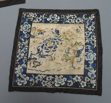  <em>Square Mat</em>, 19th century. Embroidered satin silk, cloth cotton, 15 3/4 x 16 1/8 in. (40 x 41 cm). Brooklyn Museum, Brooklyn Museum Collection, 34.1445. Creative Commons-BY (Photo: Brooklyn Museum, CUR.34.1445.jpg)