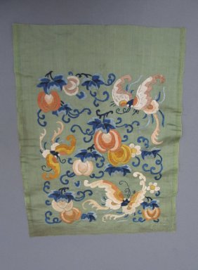  <em>Fragment of Material Perhaps Sleeve Band</em>, 19th century. Embroidered satin silk, 9 13/16 x 13 3/8 in. (25 x 34 cm). Brooklyn Museum, Brooklyn Museum Collection, 34.1456. Creative Commons-BY (Photo: Brooklyn Museum, CUR.34.1456.jpg)