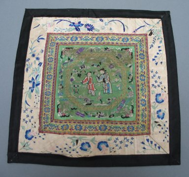  <em>Square Mat</em>, 19th century. Embroidered satin silk, 12 3/16 x 12 3/16 in. (31 x 31 cm). Brooklyn Museum, Brooklyn Museum Collection, 34.1474. Creative Commons-BY (Photo: Brooklyn Museum, CUR.34.1474_front.jpg)