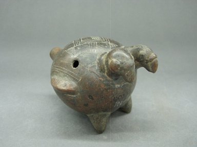  <em>Whistle in Form of Double-Headed Bird</em>, 700-1000. Ceramic, pigment, 2 1/2 x 3 x 3 3/4 in. (6.4 x 7.6 x 9.5 cm). Brooklyn Museum, Alfred W. Jenkins Fund, 34.1709. Creative Commons-BY (Photo: Brooklyn Museum, CUR.34.1709_view1.jpg)