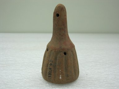  <em>Miniature Rattle</em>, 100 B.C.E.–500 C.E. Ceramic, 3 1/8 x 1 3/4 x 1 3/4 in. (8 x 4.4 x 4.4 cm). Brooklyn Museum, Alfred W. Jenkins Fund, 34.1781. Creative Commons-BY (Photo: Brooklyn Museum, CUR.34.1781.jpg)