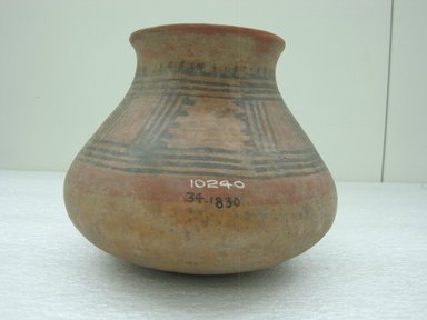  <em>Jar</em>, 800-1200. Ceramic, pigment, 5 13/16 x 7 1/4 x 7 7/16 in. (14.8 x 18.4 x 18.9 cm). Brooklyn Museum, Alfred W. Jenkins Fund, 34.1830. Creative Commons-BY (Photo: Brooklyn Museum, CUR.34.1830.jpg)