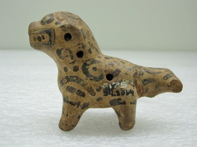  <em>Whistle in Form of a Jaguar</em>, 1000-1550. Ceramic, pigment, 2 3/4 x 1 1/2 x 3 1/4 in. (7 x 3.8 x 8.3 cm). Brooklyn Museum, Alfred W. Jenkins Fund, 34.2064. Creative Commons-BY (Photo: Brooklyn Museum, CUR.34.2064_view1.jpg)