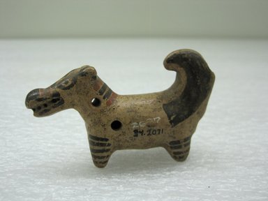  <em>Whistle in Form of an Animal</em>, 1000-1550. Ceramic, pigment, 1 3/4 x 1 x 3 in. (4.4 x 2.5 x 7.6 cm). Brooklyn Museum, Alfred W. Jenkins Fund, 34.2071. Creative Commons-BY (Photo: Brooklyn Museum, CUR.34.2071.jpg)