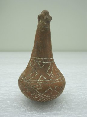  <em>Rattle</em>, 700–1000. Ceramic, pigment, 2 3/16 x 2 3/16 x 4 in. (5.6 x 5.6 x 10.2 cm). Brooklyn Museum, Alfred W. Jenkins Fund, 34.2098. Creative Commons-BY (Photo: Brooklyn Museum, CUR.34.2098_view1.jpg)