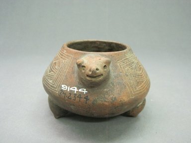  <em>Tripod Jar</em>, 800-1500. Ceramic, pigment, 2 9/16 x 4 1/16 x 4 7/16 in. (6.5 x 10.3 x 11.3 cm). Brooklyn Museum, Alfred W. Jenkins Fund, 34.2344. Creative Commons-BY (Photo: Brooklyn Museum, CUR.34.2344_view2.jpg)