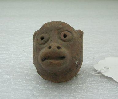  <em>Head in Form of Monkey</em>. Ceramic, 1 1/2 x 1 1/2 x 1 7/8 in. (3.8 x 3.8 x 4.8 cm). Brooklyn Museum, Alfred W. Jenkins Fund, 34.4681. Creative Commons-BY (Photo: Brooklyn Museum, CUR.34.4681_view1.jpg)