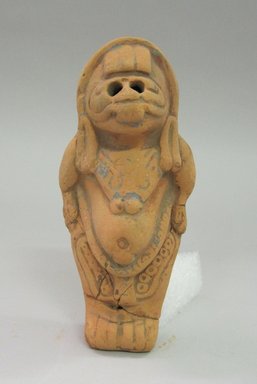  <em>Maya Whistle in Form of Clay Figure</em>. Ceramic, pigment, 5 1/2 × 2 1/2 × 3 in. (14 × 6.4 × 7.6 cm). Brooklyn Museum, Gift of H. I. Brosious, 34.5604. Creative Commons-BY (Photo: Brooklyn Museum, CUR.34.5604_view01.jpg)