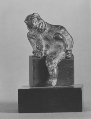 Attic. <em>Figure of Comic Actor as Pan</em>, 4th century B.C.E. Bronze, 2 3/16 × 1 1/4 in. (5.6 × 3.2 cm). Brooklyn Museum, Charles Edwin Wilbour Fund, 34.717. Creative Commons-BY (Photo: Brooklyn Museum, CUR.34.717_print_bw.jpg)