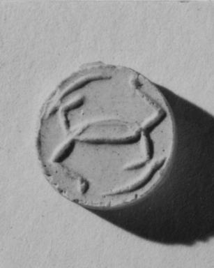 <em>Scarab</em>. Steatite, glaze, 1/4 x Diam. 5/8 in. (0.7 x 1.6 cm). Brooklyn Museum, Gift of Theodora Wilbour from the collection of her father, Charles Edwin Wilbour, 35.1108. Creative Commons-BY (Photo: , CUR.35.1108_NegID_35.1108GRPA_print_cropped_bw.jpg)