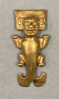  <em>Human Effigy Pendant</em>. Gold, 11/16 × 1/4 × 1 11/16 in. (1.7 × 0.6 × 4.3 cm). Brooklyn Museum, Alfred W. Jenkins Fund, 35.111. Creative Commons-BY (Photo: Brooklyn Museum, CUR.35.111.JPG)