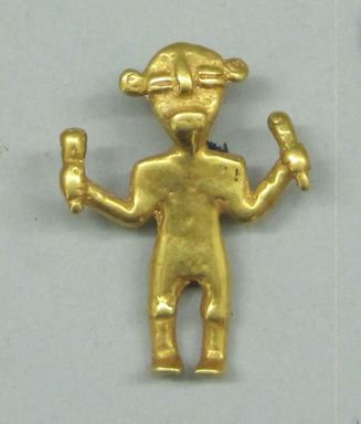  <em>Pendant in Form of Human Figure</em>. Gold, 1 13/16 × 1 3/8 × 1/4 in. (4.6 × 3.5 × 0.6 cm). Brooklyn Museum, Alfred W. Jenkins Fund, 35.115. Creative Commons-BY (Photo: Brooklyn Museum, CUR.35.115-1.jpg)